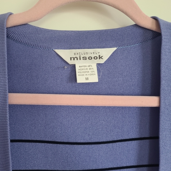 Exclusively Misook Purple Black Stripe Open Front Cardigan Sweater Medium - Picture 8 of 8
